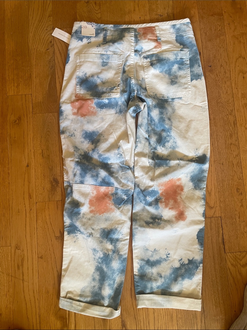 Pilcro Women's Cropped Painter Pants in Cream with Blue & Rust Tie-Dye - Picture 8 of 8